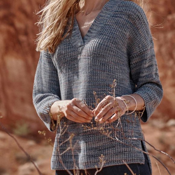 J. Jill Easy Dropped-Shoulder Cotton V-Neck Sweater Blue Jasper Size S - Picture 10 of 11